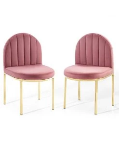 Modway Isla Dining Side Chair Performance Velvet Set Of 2 Gold Dusty Rose Dining Chairs