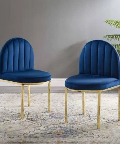 Modway Isla Dining Side Chair Performance Velvet Set Of 2 Gold Navy