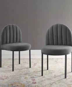 Modway Dining Chairs Isla Dining Side Chair Upholstered Fabric Set Of 2 Black Charcoal