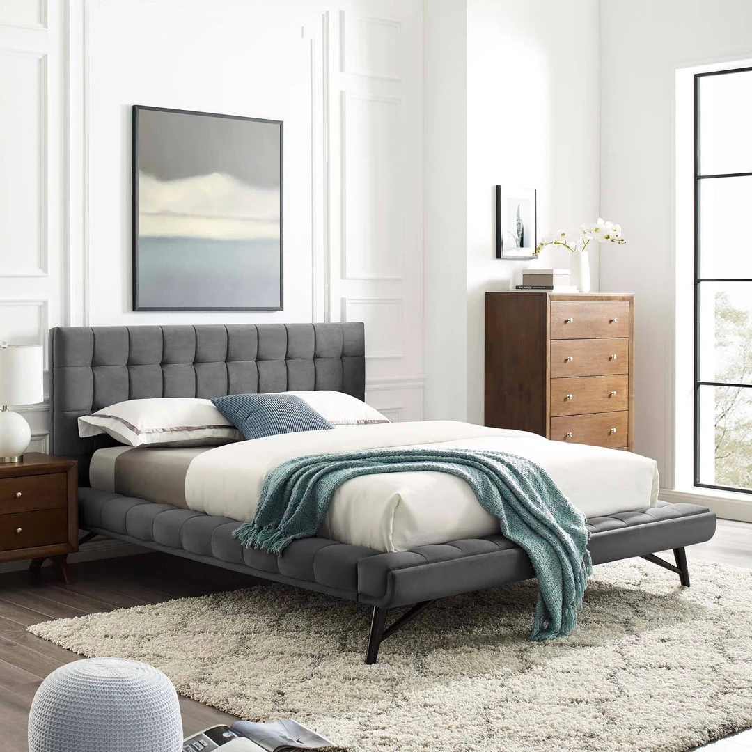 Modway Beds Julia Queen Biscuit Tufted Performance Velvet Platform Bed Gray 7 Modway Beds Julia Queen Biscuit Tufted Performance Velvet Platform Bed Gray