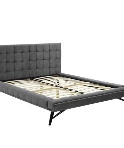 Modway Beds Julia Queen Biscuit Tufted Performance Velvet Platform Bed Gray