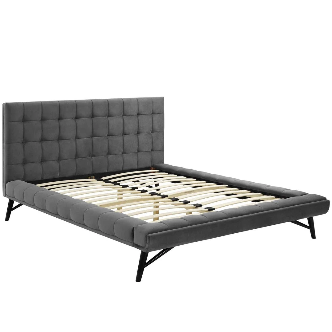 Modway Beds Julia Queen Biscuit Tufted Performance Velvet Platform Bed Gray 2 Modway Beds Julia Queen Biscuit Tufted Performance Velvet Platform Bed Gray