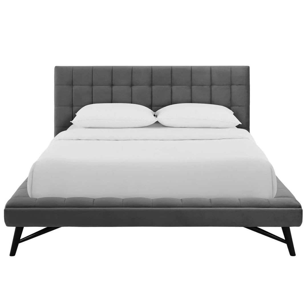 Modway Beds Julia Queen Biscuit Tufted Performance Velvet Platform Bed Gray 4 Modway Beds Julia Queen Biscuit Tufted Performance Velvet Platform Bed Gray