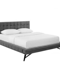 Modway Beds Julia Queen Biscuit Tufted Performance Velvet Platform Bed Gray