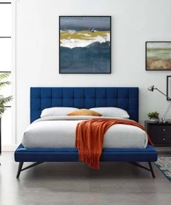 Modway Julia Queen Biscuit Tufted Performance Velvet Platform Bed Navy