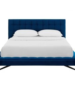 Modway Julia Queen Biscuit Tufted Performance Velvet Platform Bed Navy