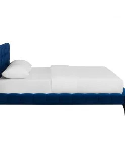 Modway Julia Queen Biscuit Tufted Performance Velvet Platform Bed Navy