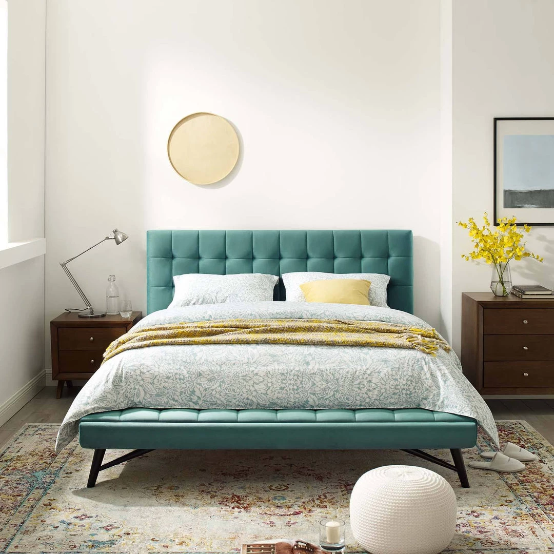 Modway Julia Queen Biscuit Tufted Performance Velvet Platform Bed Teal Beds 7 Modway Julia Queen Biscuit Tufted Performance Velvet Platform Bed Teal Beds