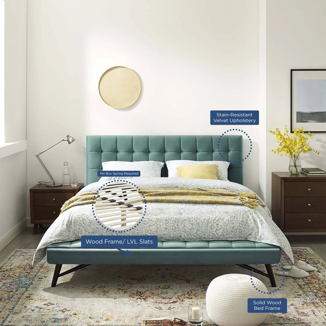 Modway Julia Queen Biscuit Tufted Performance Velvet Platform Bed Teal Beds 5 Modway Julia Queen Biscuit Tufted Performance Velvet Platform Bed Teal Beds