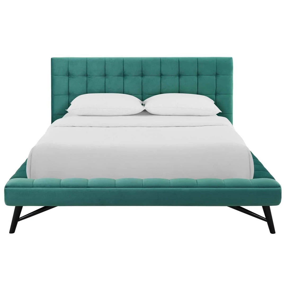 Modway Julia Queen Biscuit Tufted Performance Velvet Platform Bed Teal Beds 4 Modway Julia Queen Biscuit Tufted Performance Velvet Platform Bed Teal Beds