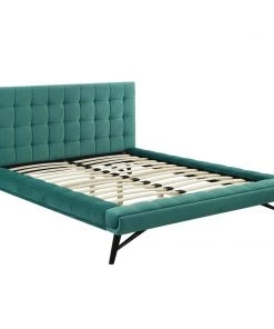 Modway Julia Queen Biscuit Tufted Performance Velvet Platform Bed Teal Beds