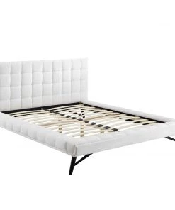 Modway Julia Queen Biscuit Tufted Performance Velvet Platform Bed White Beds