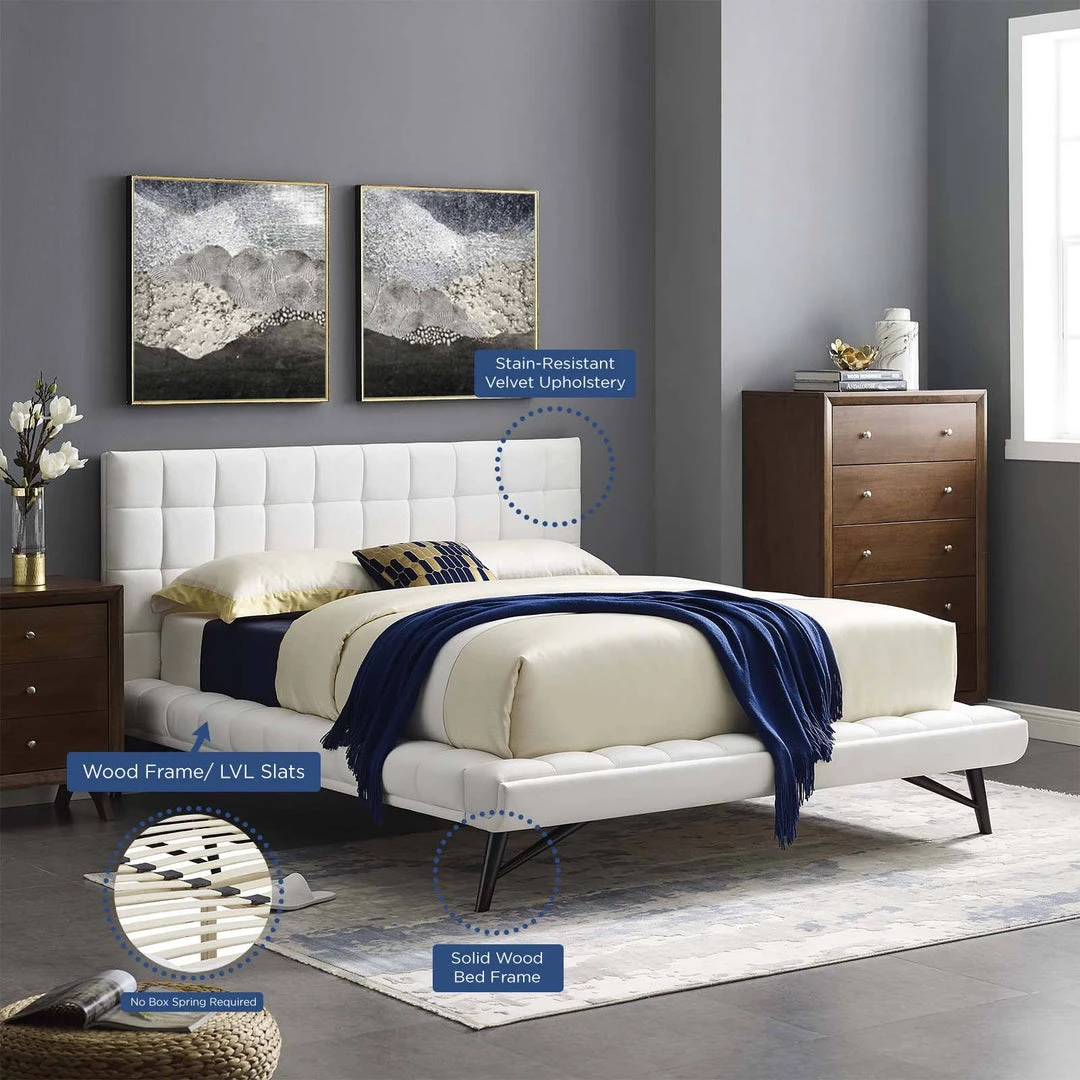 Modway Julia Queen Biscuit Tufted Performance Velvet Platform Bed White Beds 5 Modway Julia Queen Biscuit Tufted Performance Velvet Platform Bed White Beds