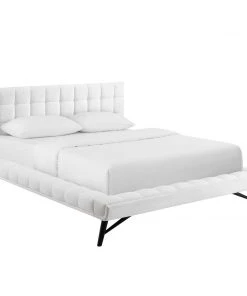 Modway Julia Queen Biscuit Tufted Performance Velvet Platform Bed White Beds
