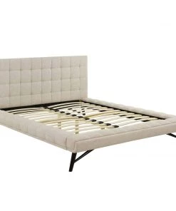Modway Beds Julia Queen Biscuit Tufted Upholstered Fabric Platform Bed Beige