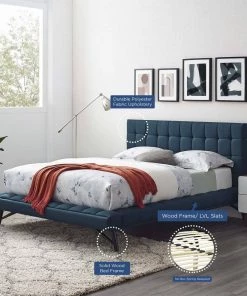 Modway Julia Queen Biscuit Tufted Upholstered Fabric Platform Bed Blue
