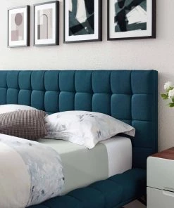 Modway Julia Queen Biscuit Tufted Upholstered Fabric Platform Bed Blue