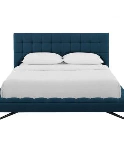 Modway Julia Queen Biscuit Tufted Upholstered Fabric Platform Bed Blue