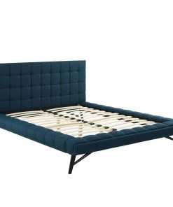 Modway Julia Queen Biscuit Tufted Upholstered Fabric Platform Bed Blue