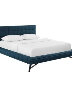 Modway Julia Queen Biscuit Tufted Upholstered Fabric Platform Bed Blue