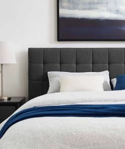 Modway Julia Queen Biscuit Tufted Upholstered Fabric Platform Bed Gray Beds