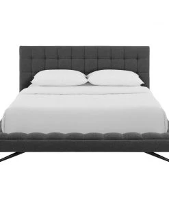 Modway Julia Queen Biscuit Tufted Upholstered Fabric Platform Bed Gray Beds