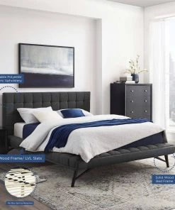 Modway Julia Queen Biscuit Tufted Upholstered Fabric Platform Bed Gray Beds