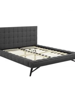 Modway Julia Queen Biscuit Tufted Upholstered Fabric Platform Bed Gray Beds