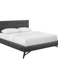 Modway Julia Queen Biscuit Tufted Upholstered Fabric Platform Bed Gray Beds