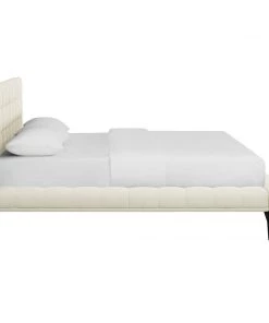 Modway Beds Julia Queen Biscuit Tufted Upholstered Fabric Platform Bed Ivory