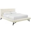 Modway Beds Julia Queen Biscuit Tufted Upholstered Fabric Platform Bed Ivory