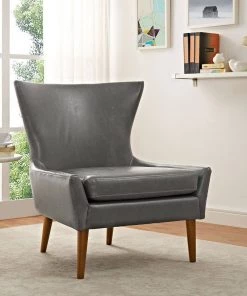 Modway Armchairs Keen Upholstered Vinyl Armchair Gray