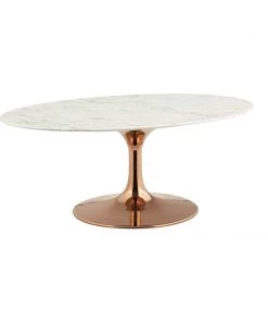 Modway Lippa 42" Oval-Shaped Marble Coffee Table Rose White