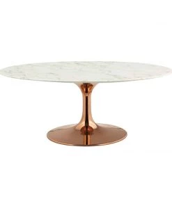 Modway Lippa 42" Oval-Shaped Marble Coffee Table Rose White