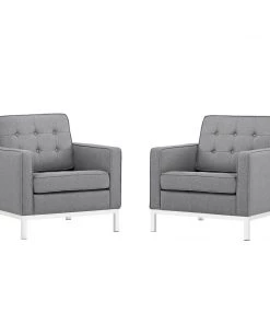 Modway Loft Armchairs Upholstered Fabric Set Of 2 Light Gray