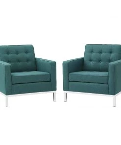 Modway Loft Armchairs Upholstered Fabric Set Of 2 Teal