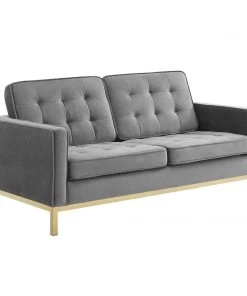 Modway Loft Gold Stainless Steel Leg Performance Velvet Loveseat And Armchair Set Gold Gray Living Room Sets