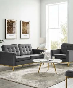 Modway Loft Gold Stainless Steel Leg Performance Velvet Loveseat And Armchair Set Gold Gray Living Room Sets