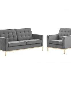 Modway Loft Gold Stainless Steel Leg Performance Velvet Loveseat And Armchair Set Gold Gray Living Room Sets