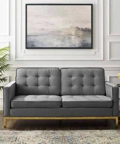 Modway Loft Gold Stainless Steel Leg Performance Velvet Loveseat Gold Gray