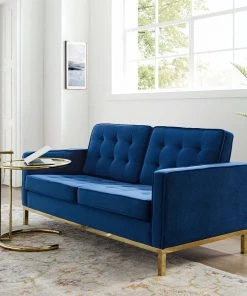 Modway Loveseats Loft Gold Stainless Steel Leg Performance Velvet Loveseat Gold Navy