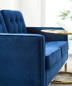 Modway Loveseats Loft Gold Stainless Steel Leg Performance Velvet Loveseat Gold Navy