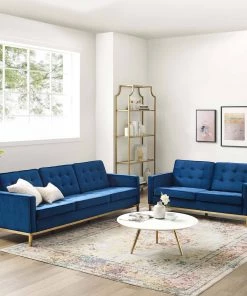 Modway Loft Gold Stainless Steel Leg Performance Velvet Sofa And Loveseat Set Gold Navy Living Room Sets