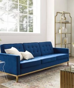 Modway SOFAS Loft Gold Stainless Steel Leg Performance Velvet Sofa Gold Navy