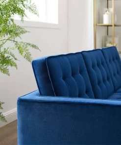 Modway SOFAS Loft Gold Stainless Steel Leg Performance Velvet Sofa Gold Navy