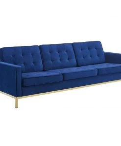 Modway SOFAS Loft Gold Stainless Steel Leg Performance Velvet Sofa Gold Navy