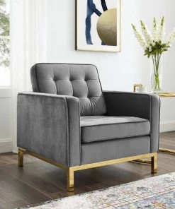 Modway Armchairs Loft Gold Stainless Steel Performance Velvet Armchair Gold Gray