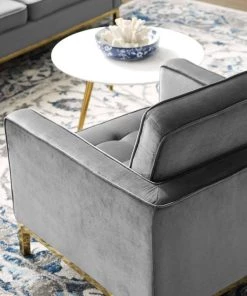 Modway Armchairs Loft Gold Stainless Steel Performance Velvet Armchair Gold Gray