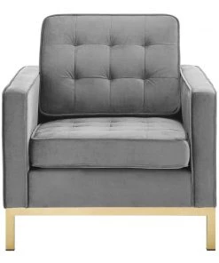 Modway Armchairs Loft Gold Stainless Steel Performance Velvet Armchair Gold Gray