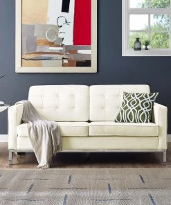 Modway Loveseats Loft Leather Loveseat Cream White